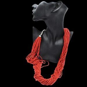 Vintage Multi Strand Coral Bead Statement Necklace 30 Strands